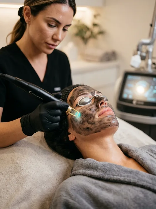 Sesión de Hollywood Peel con mascarilla de carbón activado y láser
